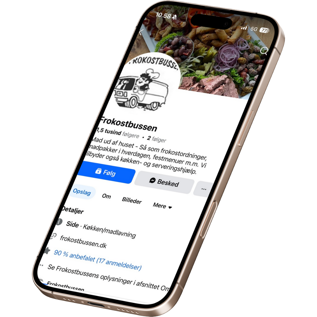 Frokostbussen Facebook-side vist på smartphone